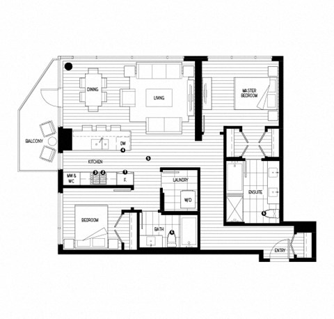 Floor plan for 2 beds, 2 baths, 1058 sqft